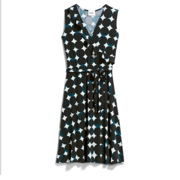 Leota Felicity Ruffle Geometric Wrap Dress In Midnight Moon Size Medium NWT - Picture 2 of 5